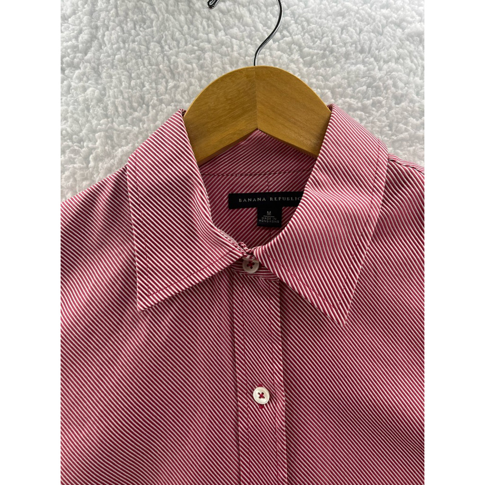 Banana Republic Womens Button Front Shirt Pink Stripe Long Sleeve Flip Up Cuff M - Picture 5 of 8